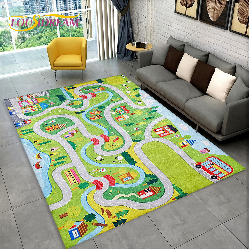 tapis de jeu pour trafic routier urbain sur zone de salle de décor de salon et de chambre polymères de sol non ald