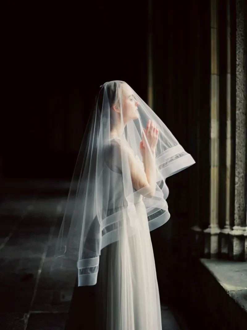 Double Horsehair Ribbon Wedding Veil With Blusher Fingetip Length Bridal Veils Custom Length Bridal Accessories Circle Drop Veils 6104107