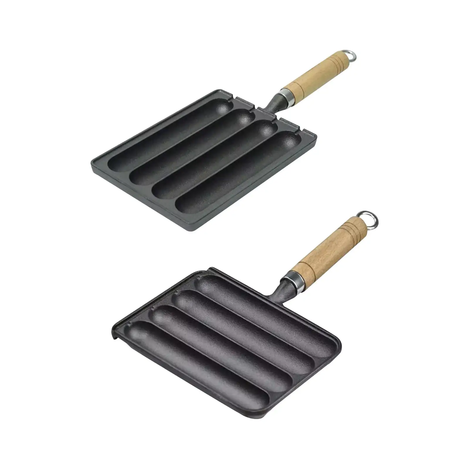 Sausage Grilling Pan Wooden Handle Nonstick DIY Homemade Hot Dog Grill Pan Corn Dog Grill Pan for BBQ Breakfast Outdoor Baking