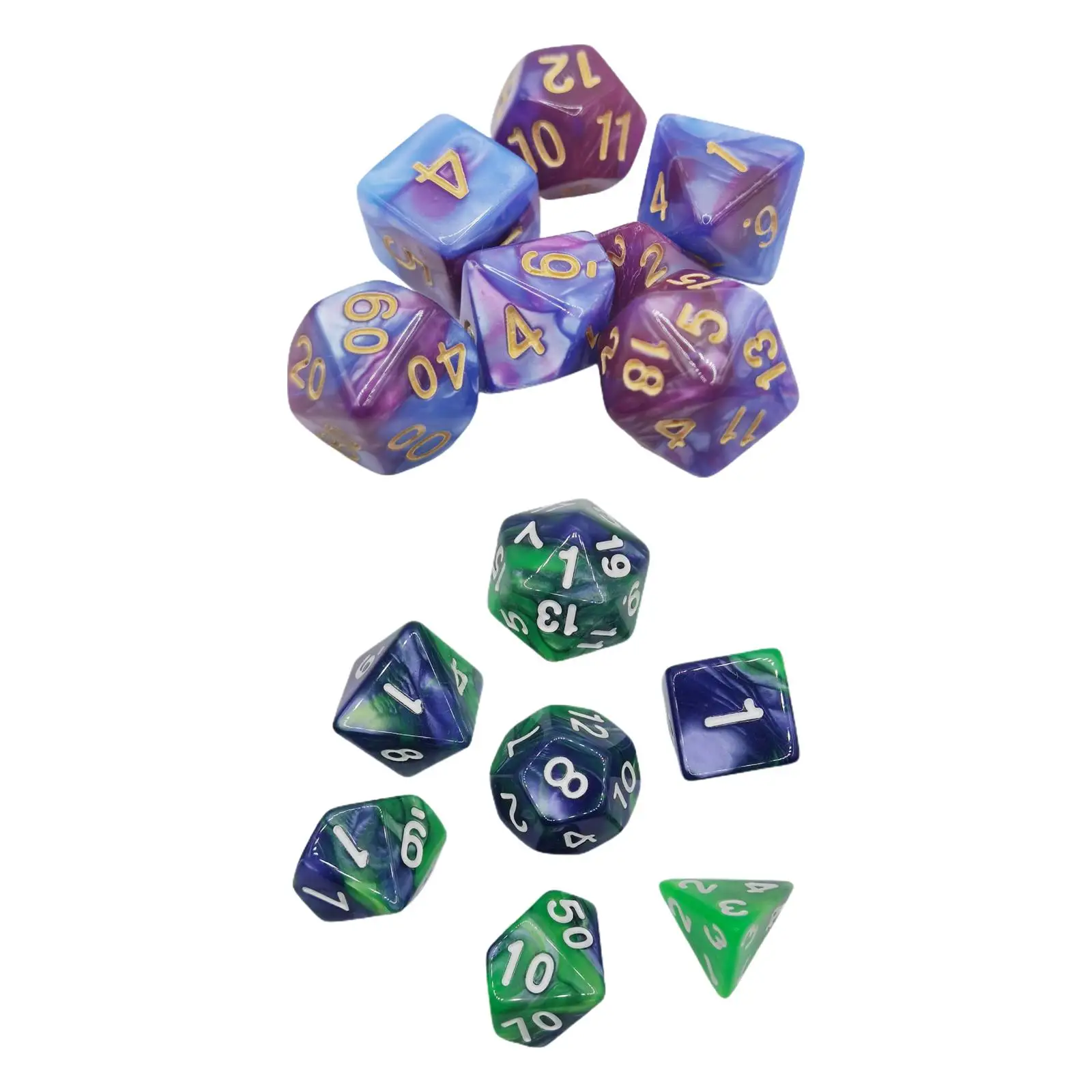 7 Pieces Polyhedral Dice Set D6 D4 D8 D10 D12 D20 Double Colors Round Corner for Role Playing Table Board Games Math Learning