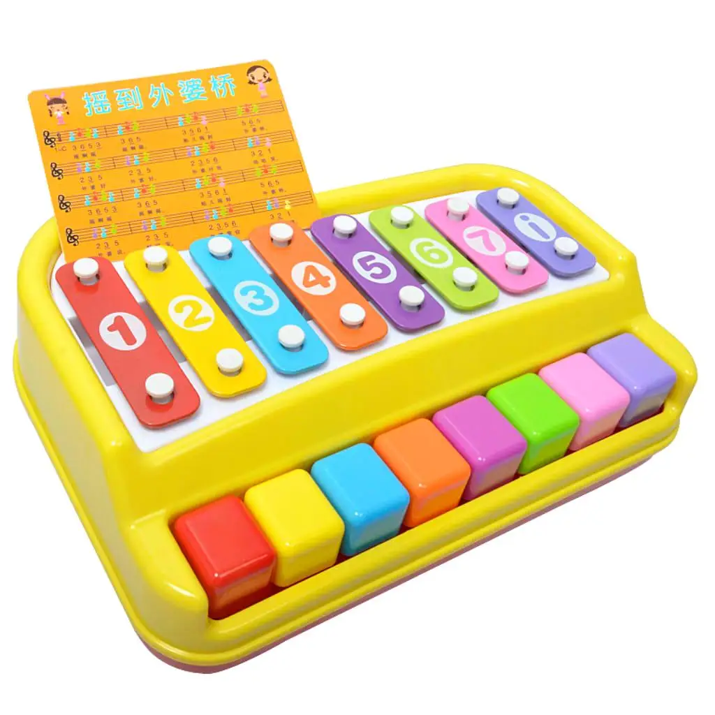  2 in 1 Piano Xylophone (8 Keys, with Music Cards) for Baby Kids, Educational Musical Toy