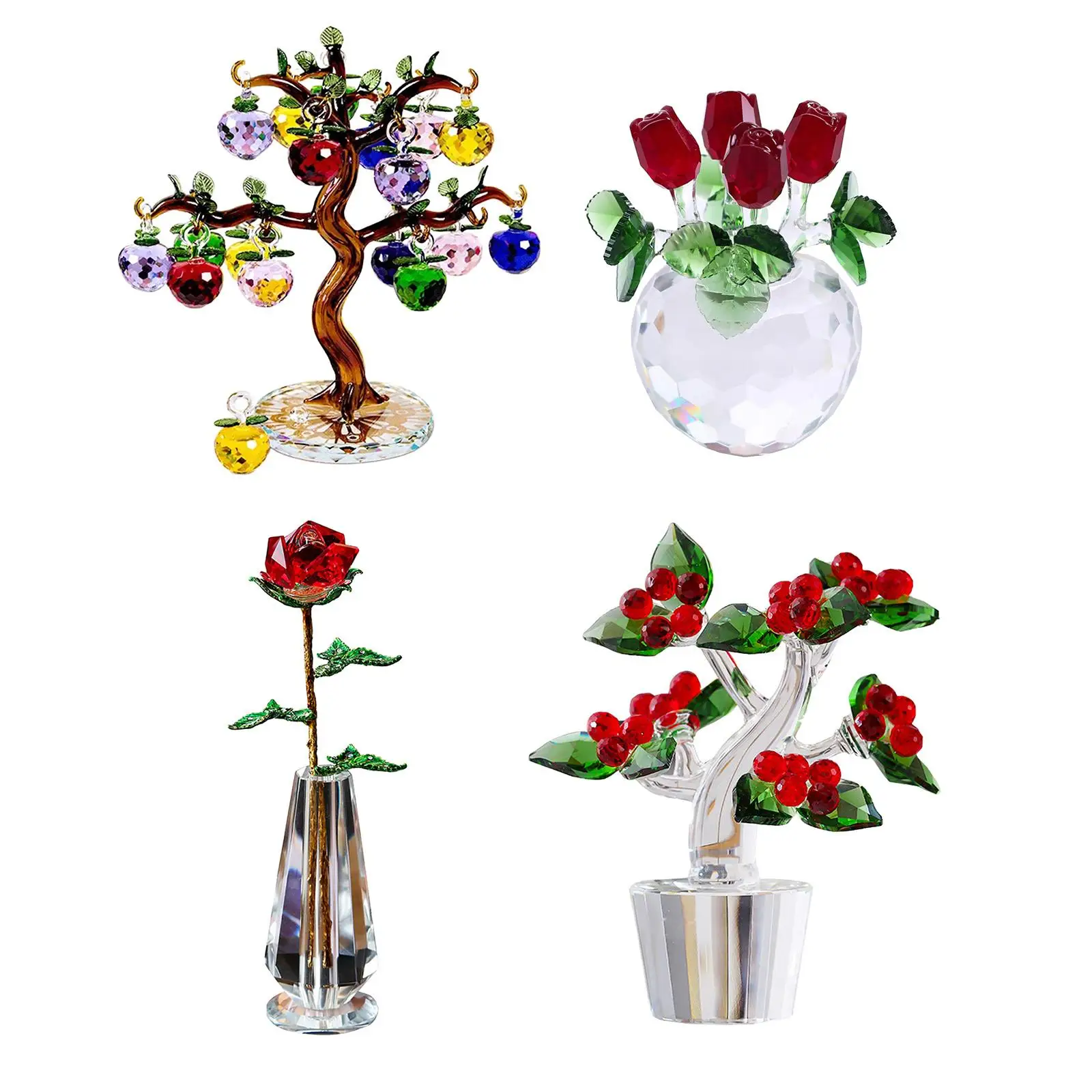 Crystal Flower Rose Ornament Crafts Art Table Sculpture Paperweight Figurine Bedroom Decor TV Shelf Ornaments