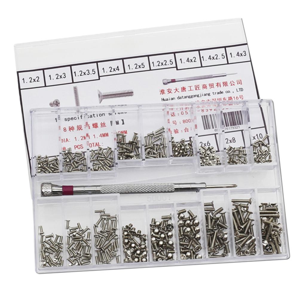 500set 18types Screw Nuts Eyeglasses Watch Screws with Screwdriver 1.2-2.0mm