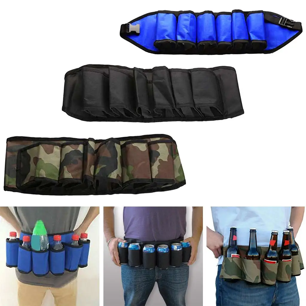  Belt, Holds 6 Cans or Bottles   Outdoor Bottle Waist Bag Portable Beverage Drink Cans Holder Camping Gathering