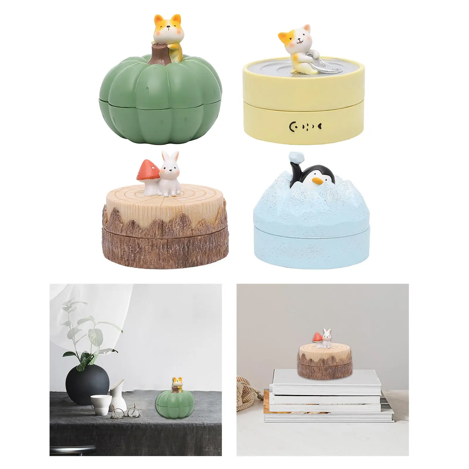 Cute Animal Ashtray Cigarettes Holder W/ Cover Jewelry Box 3 Slots Figurine Ash Tray for Restaurant Hotel Tabletop Home Ornament