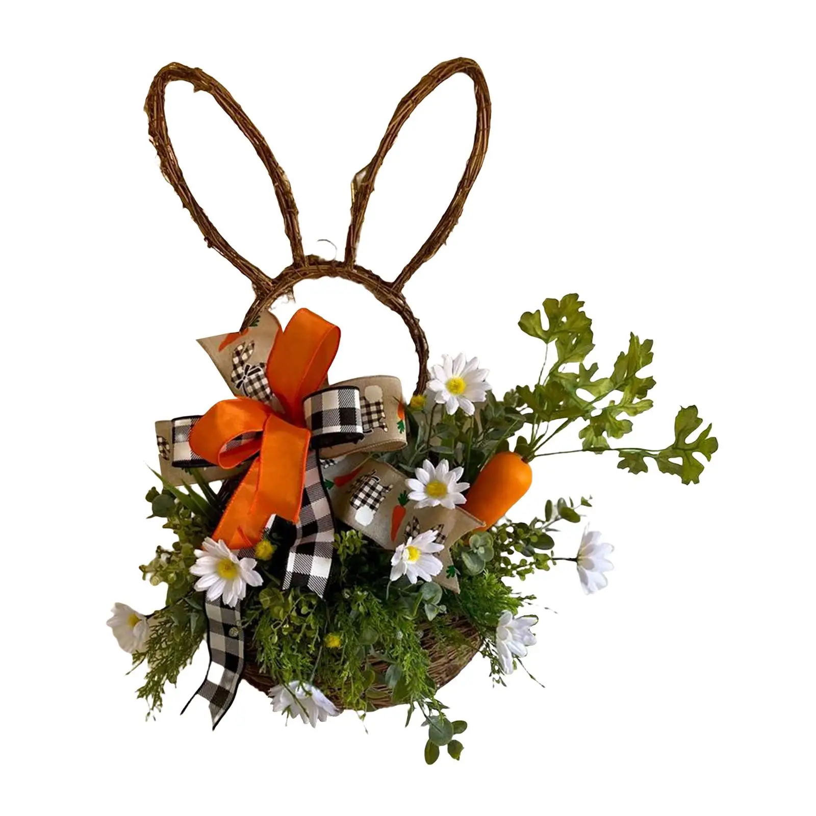 Bunny Easter Wreath Green Leaf Wreaths Door Hanging Artificial Flower Garland for Window Celebration Decoration Props Backdrop