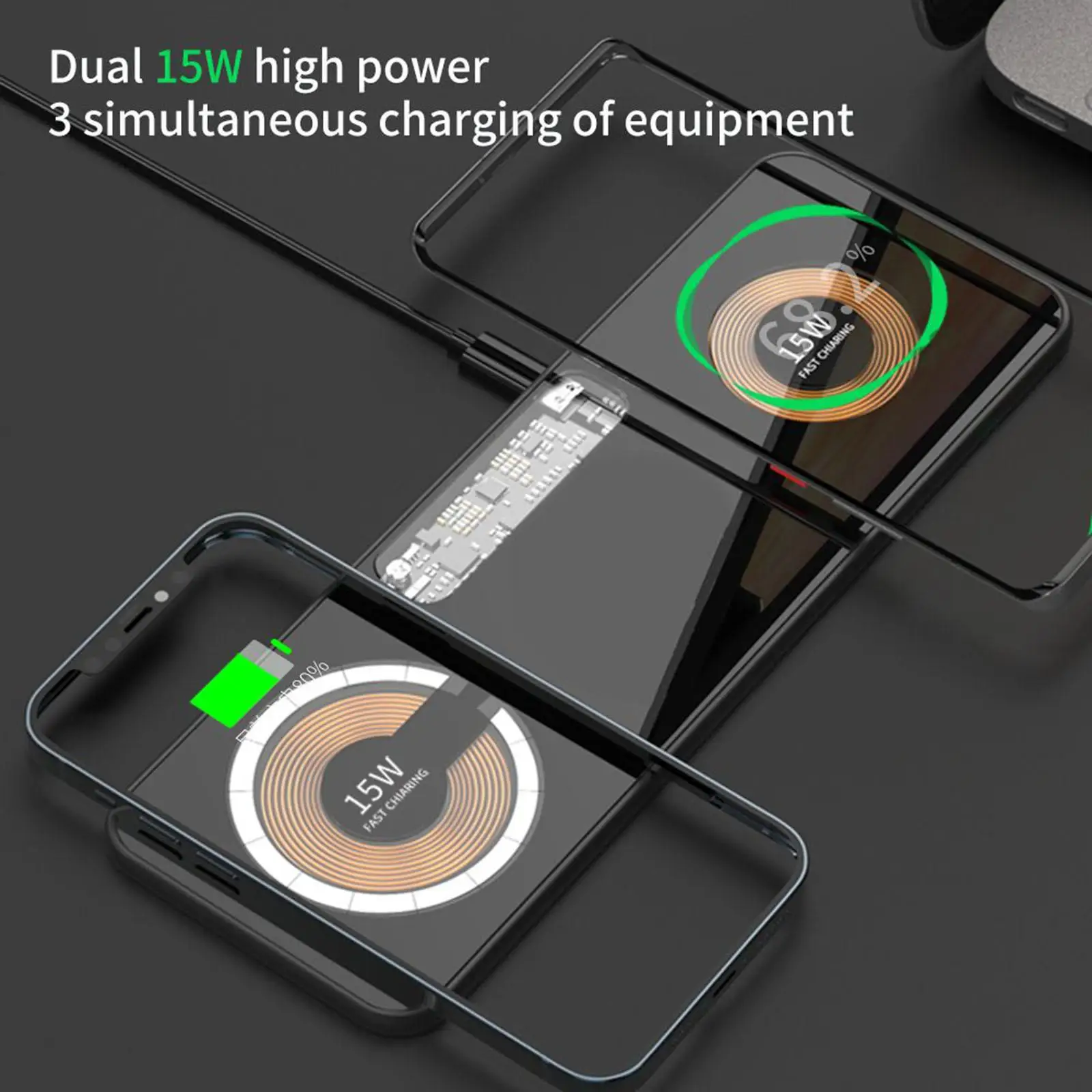 Dual 15W Wireless Charger Stand for Smartphones fast Dissipationl