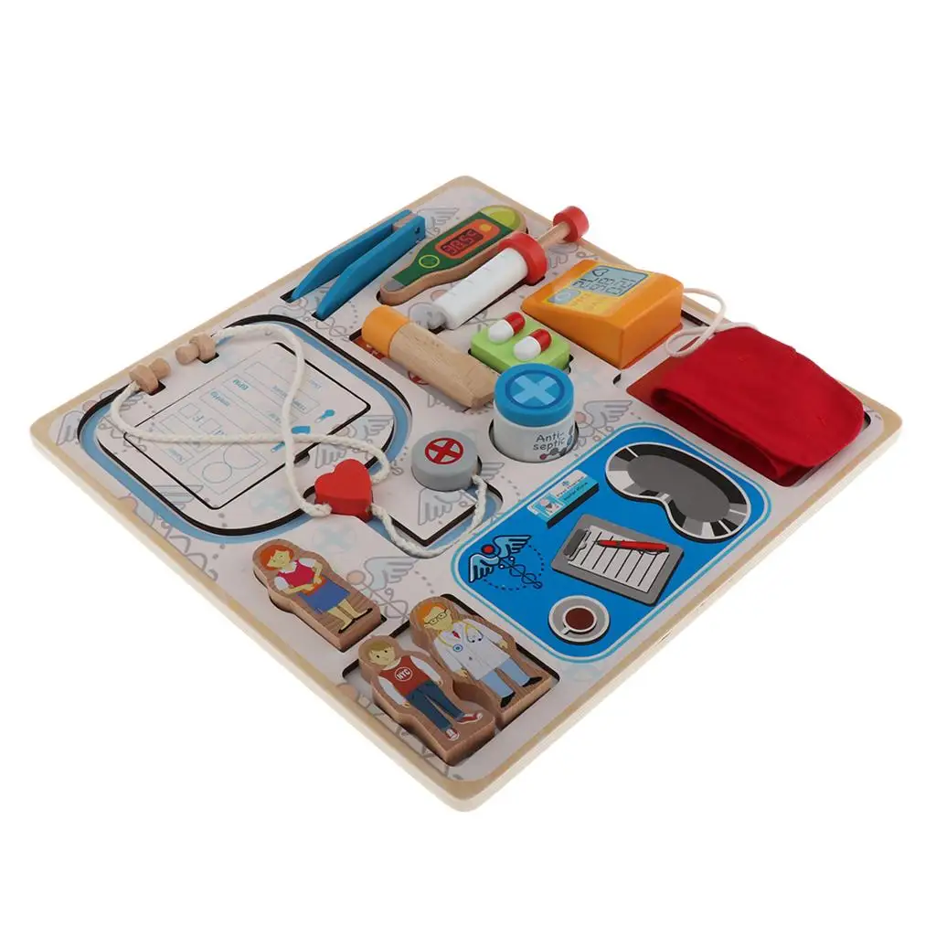 Wooden  Doctor Tools Set, Shape Sorting Puzzle, Children Day Gift, DIY Pretend Role Play