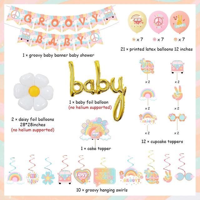 Kreatwow Groovy Themed Baby Shower Birthday Set Retro Hippie Groovy Baby  Banner Boho Rainbow Decor Girl Baby Shower Supplies - Party & Holiday Diy  Decorations - AliExpress