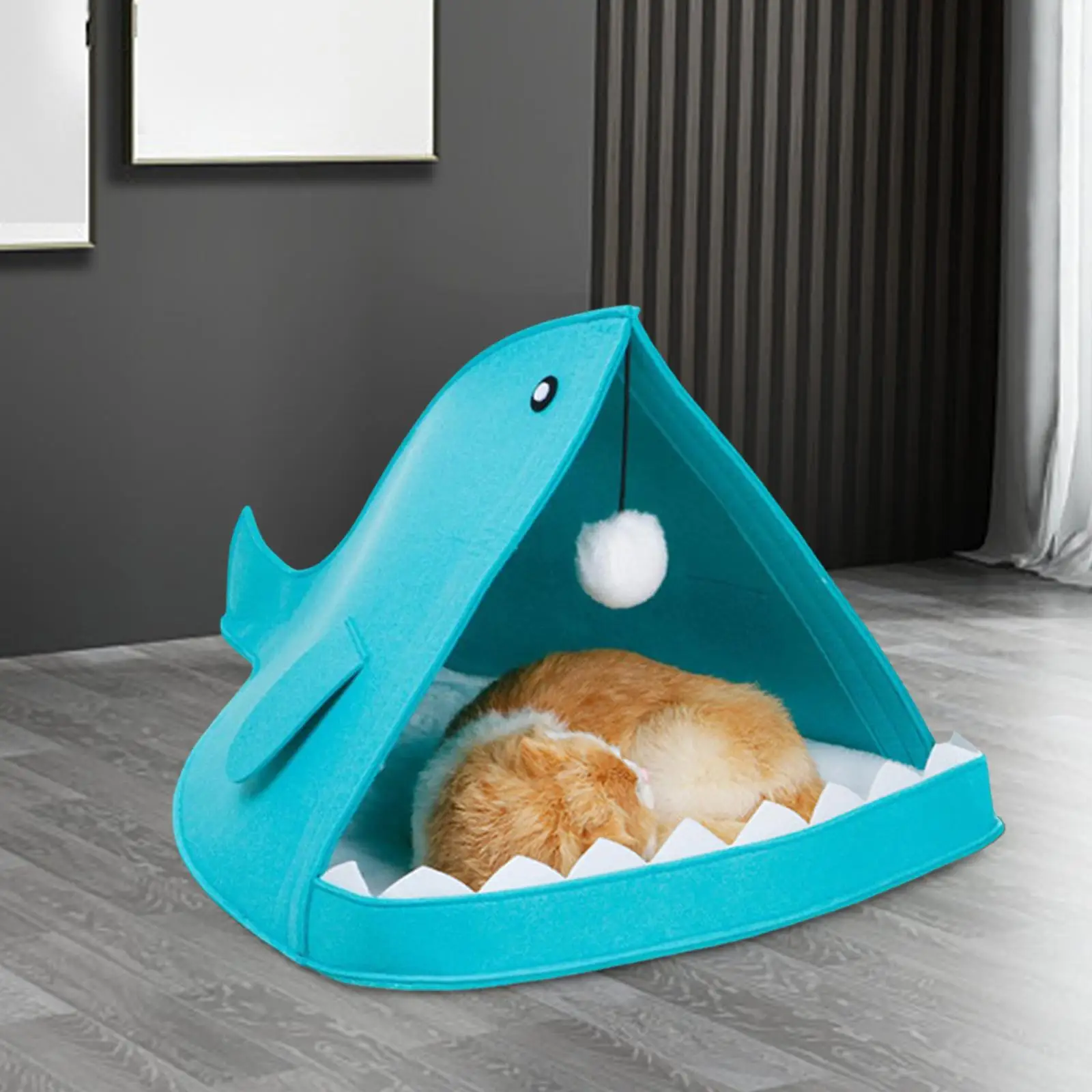 Felt Cat Beds for Indoor Cats Soft Pet Bed Small Kitten Bed Shark Shaped for Small Animal
