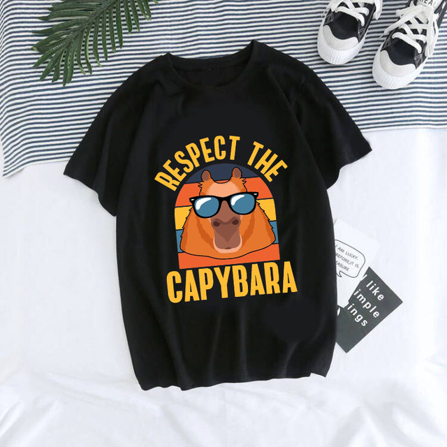 Homens e mulheres capivara Meme t-shirt de manga curta, bonito dos desenhos  animados Manga Tees, carro puxa para cima gráfico t-shirt, plus size,  engraçado - AliExpress