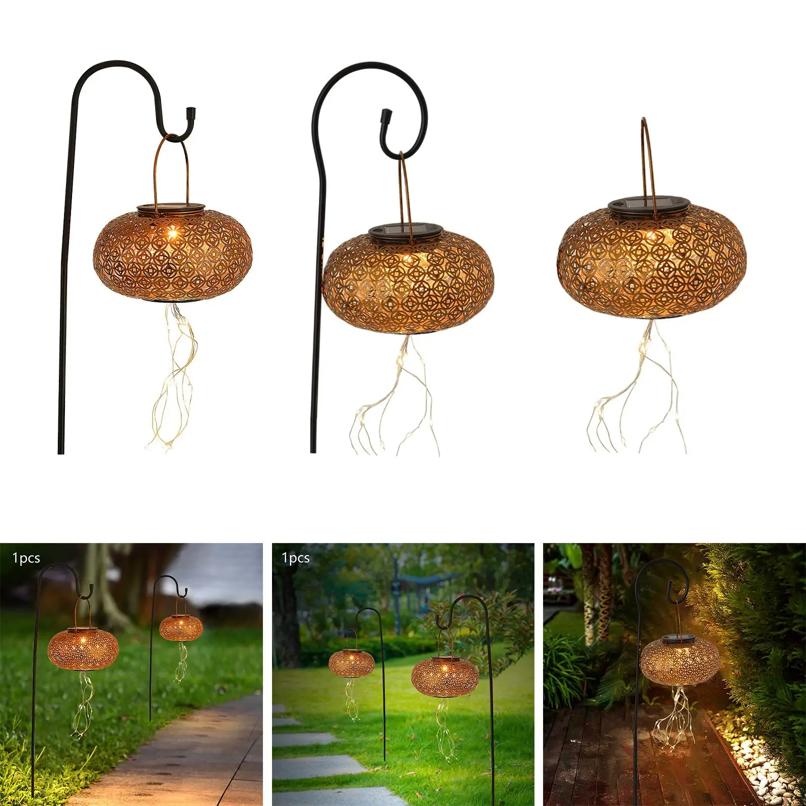 Small Solar Lantern Art Light Outdoor Hanging Stake Light Solar Lights Solar Lamp for Garden Patio Yard Lawn Decoration