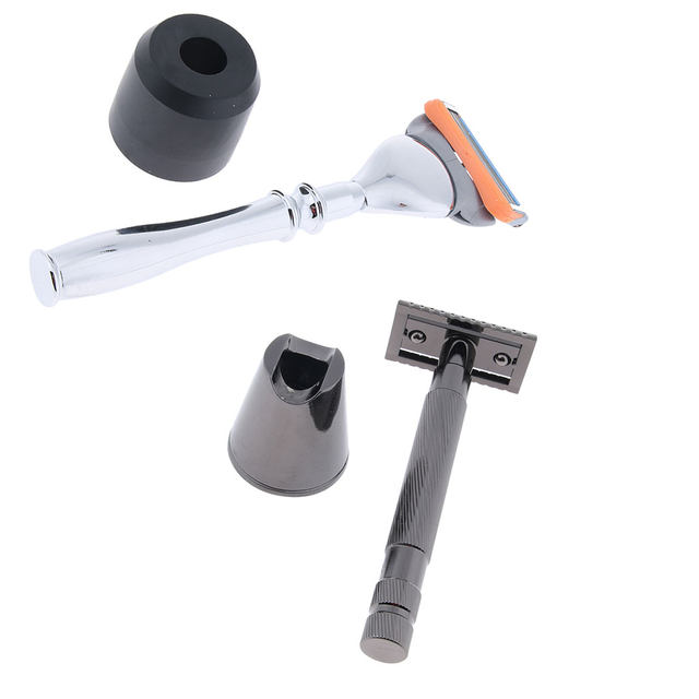 Men`s Double Edge Shaving Safety Razor Shaver with Base Stand Holder Kit