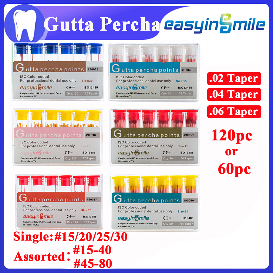 Best of 60pc / 120pc / box EASYINSMILE Dental Root Canal Gutta Percha Paper Point Endodontic Treatment .02 / .04 / .06 Taper Mix For F1 F2 F3 Reviews & Tips