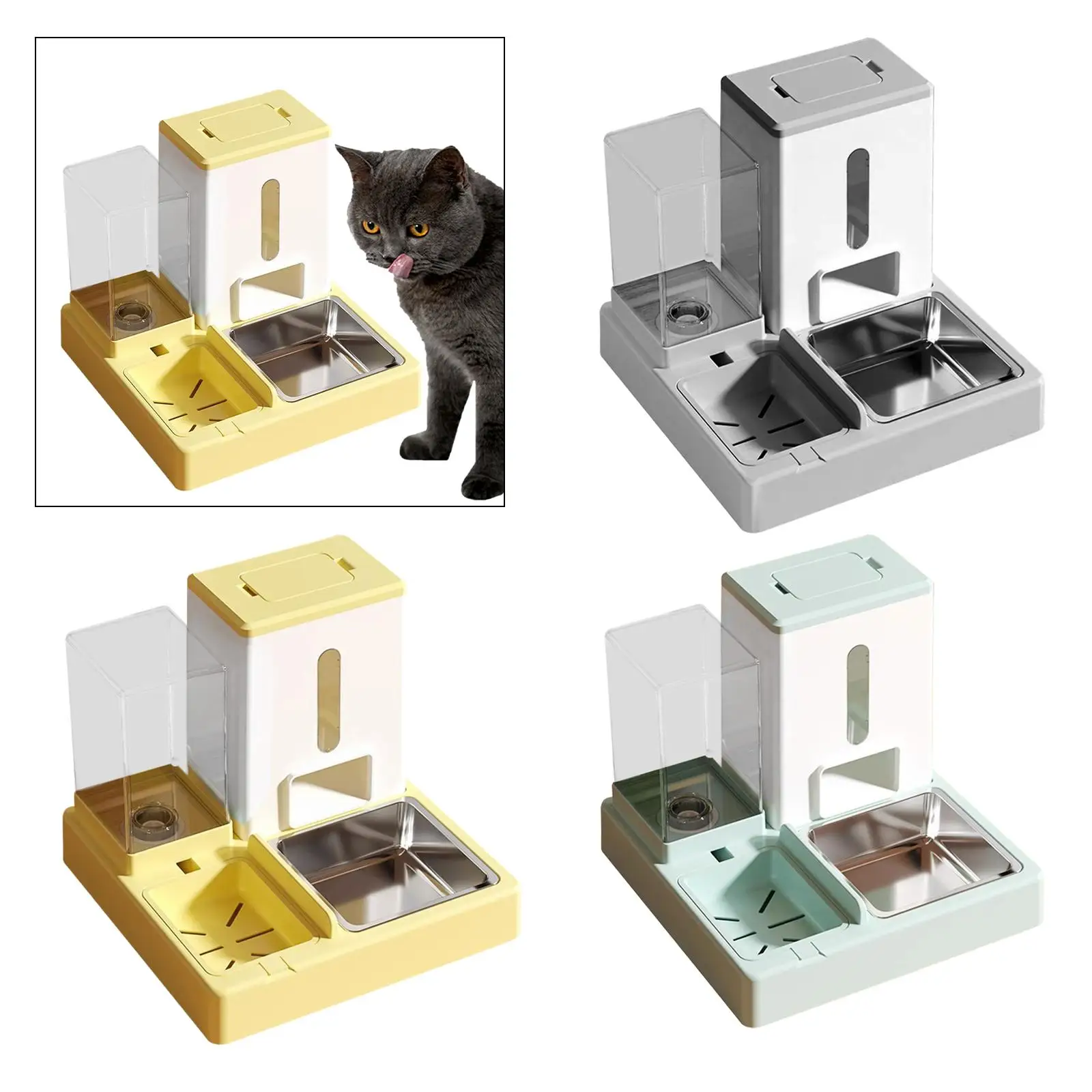 2 in 1 Cat Bowl and Water Feeder Detachable Stainless Steel Bowl Automatic Cat Drinker Bowl for Cats Small Animals Puppy Dogs