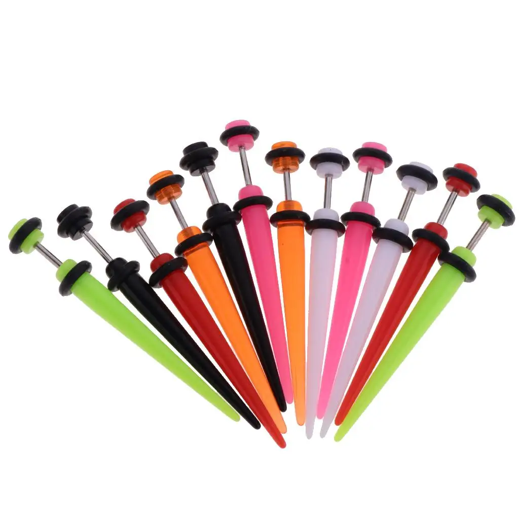 12pcs Assorted Color  Cheater Stretcher Long Taper Plug Steel Pin 