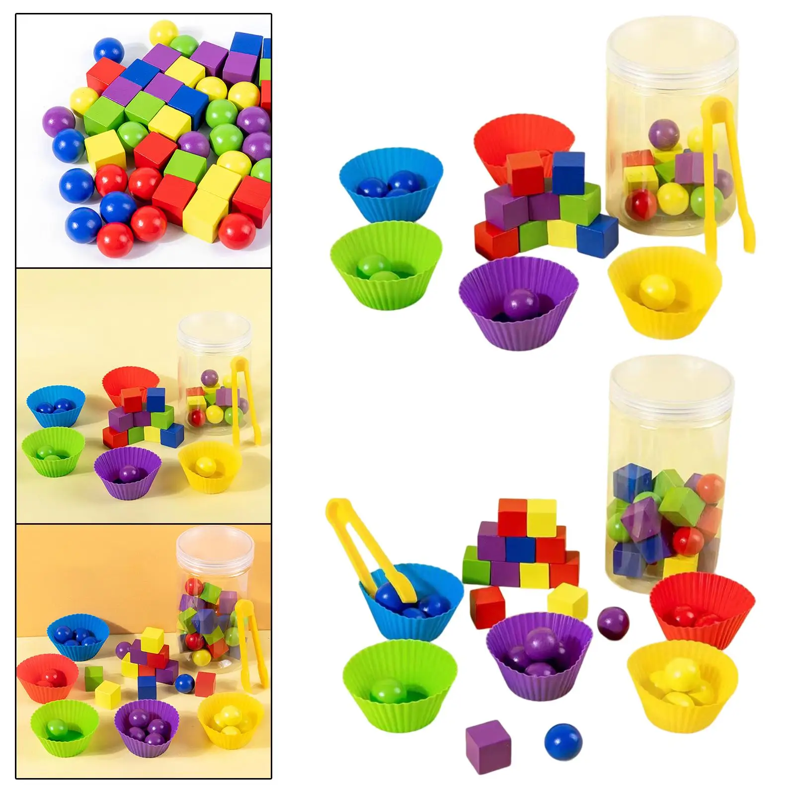 Montessori Color Sorting and Counting Blocks Early Education Toys Preschool Learning Fine Motor Puzzle and Bowls for Kids