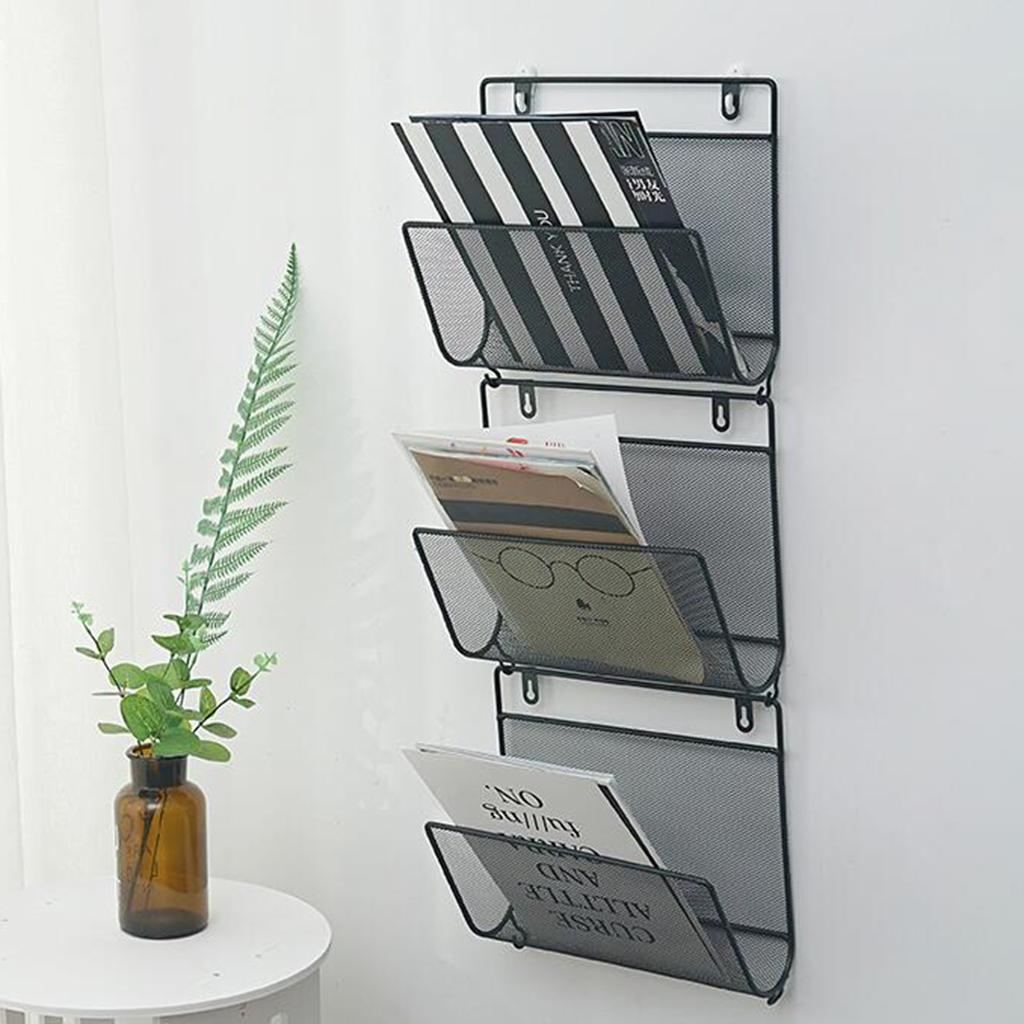 Iron Wire Magazine Rack, Newspaper Basket, Wall Shelf Holder Storage Organizer,