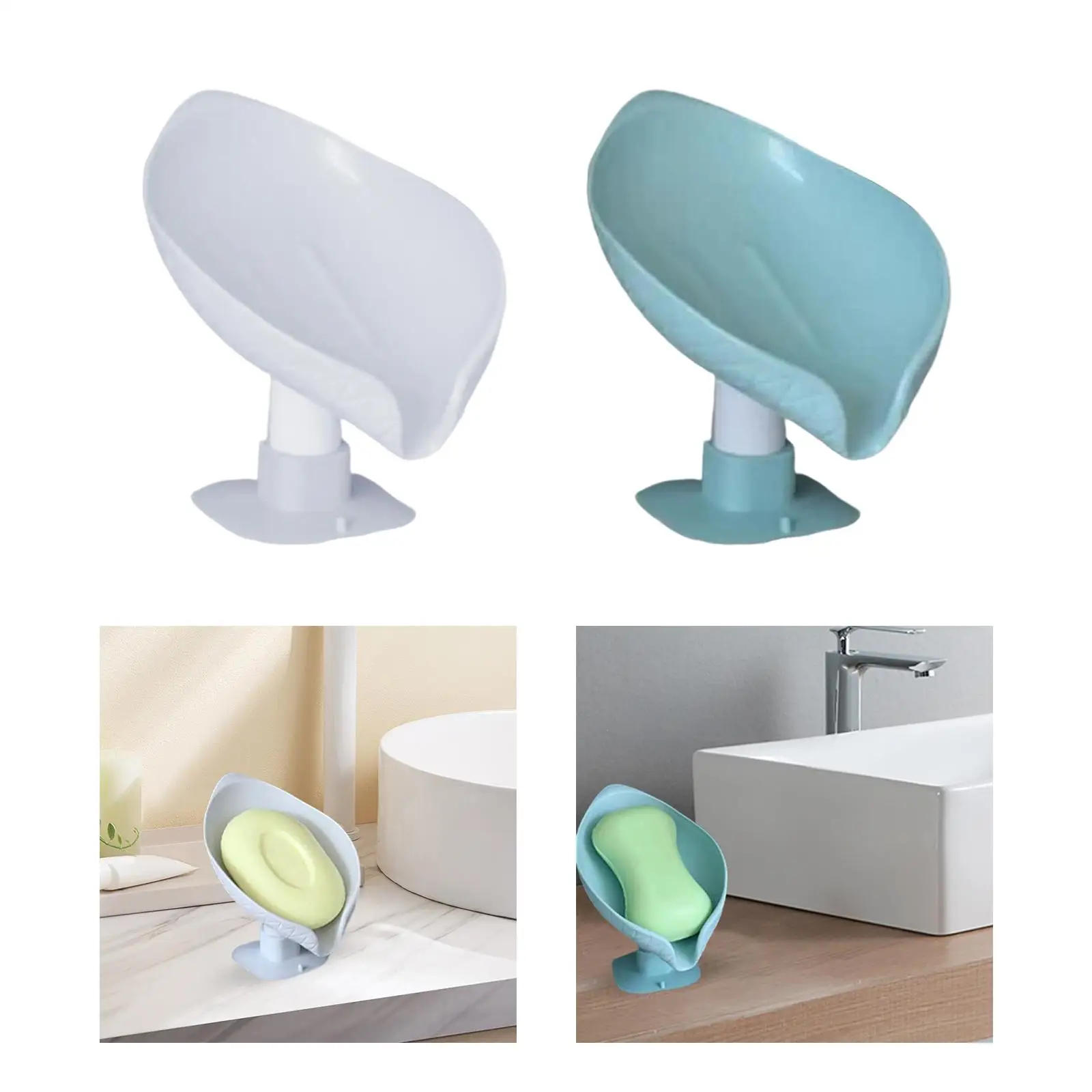 Self Draining Soap Dish with Suction Cup Soap Box Soap Container Leaf Shape Soap Saver Dish for Countertop bar Accessory