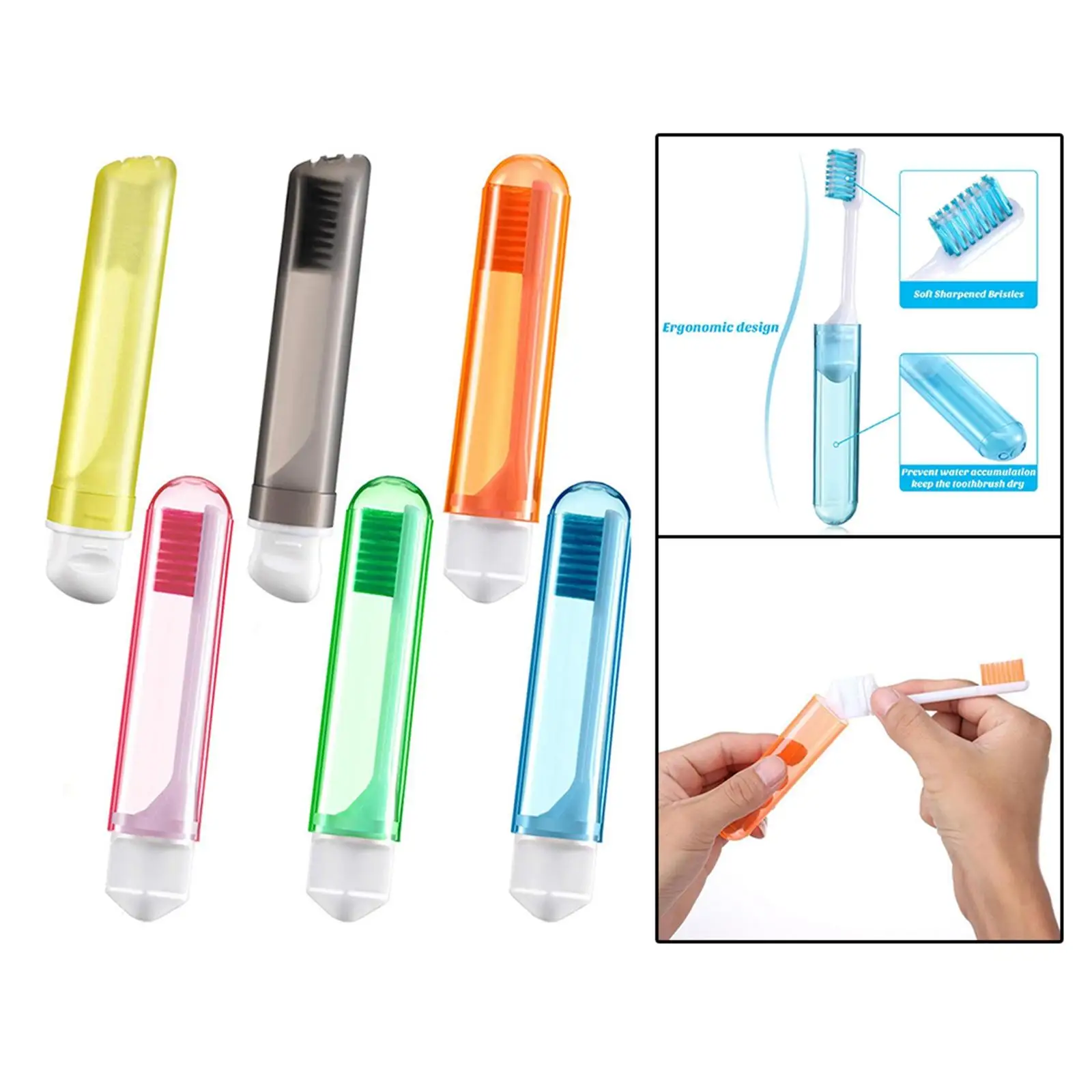 6 Colors Portable Folding Toothbrush Easy to Take Toothbrush Pocket Size with Case Travel Toothbrush for Camping Travel Girl Boy