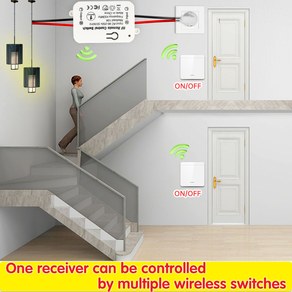 Беспроводной пульт дистанционного управления Переключатель AC 220 В 10A  релейный Приемник 433 МГц RF Кнопка настенная панель передатчик для бытовой  ...