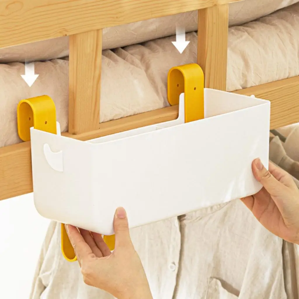 Hanging Bedside Organizer Storage Bed Shelf with 2 Hooks Storage Box for Dorm Rooms Bed Rail for Glasses Mobile Phones Keys