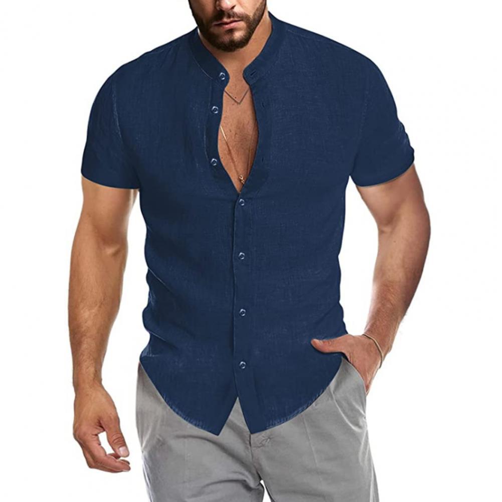 Title 5, Chemise en lin pour hommes, col montant, manche...