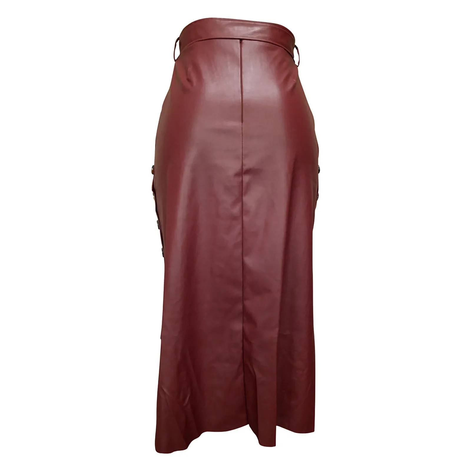 Women'S High Waist Button Trim Solid Color Slit Skinny Leather Midi Pencil Skirt Kawaii Skirts For Women Mini Skirt Y2k Style