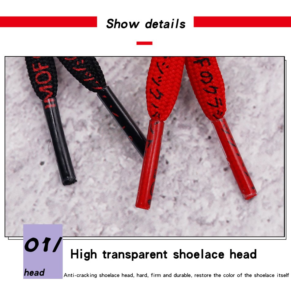 Coolstring 7MM Japanischen Schriften Gedruckt Siebdruck Schnürsenkel Leinwand Schuh Zubehör Flache Lacet Rot Schwarz Klassische Farbe Hot Deals – Detail 5