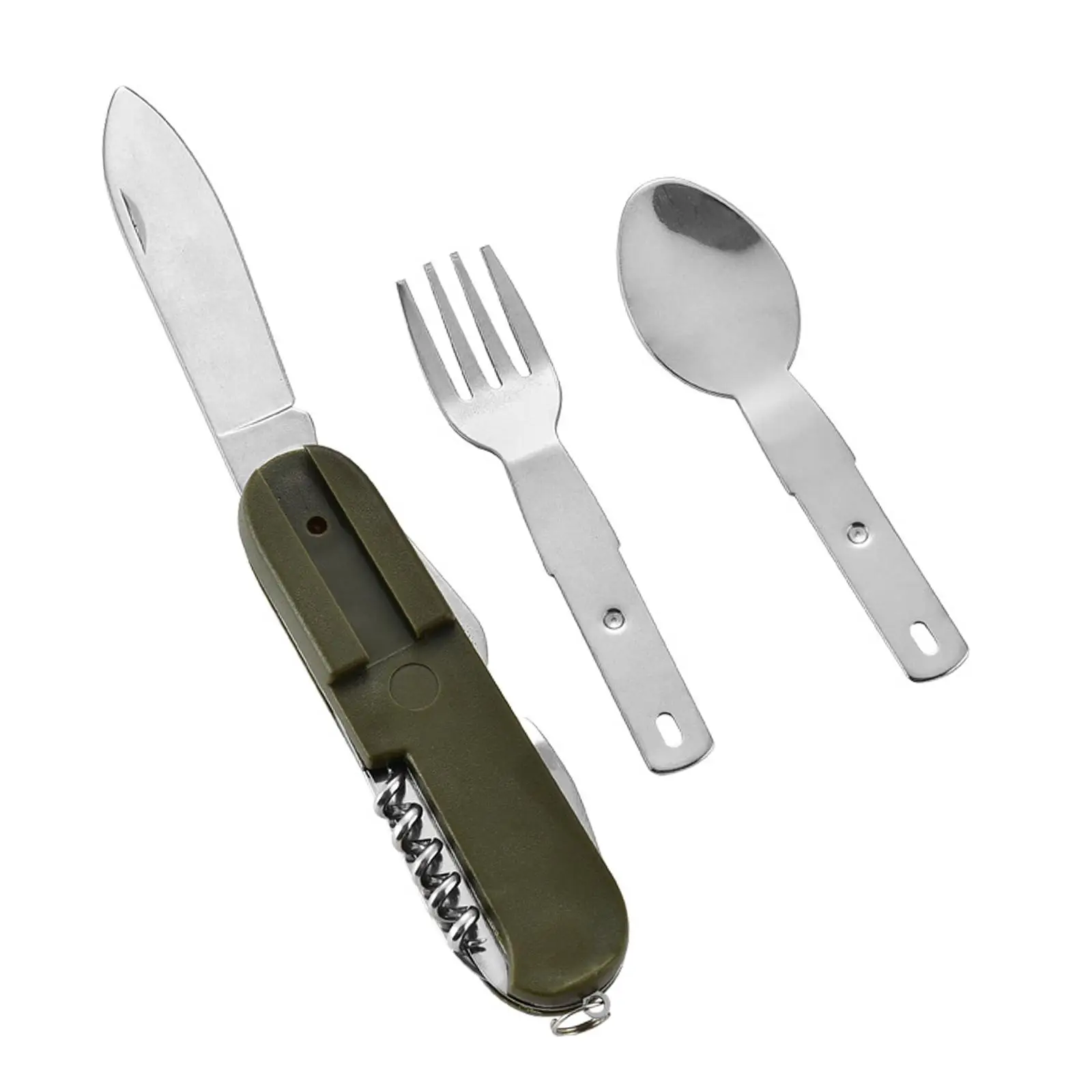 Camping Utensil Stainless Steel Spoon Fork Knife Set Portable Compact Multi Tool for Travel Backpacking BBQ with Carrying Bag