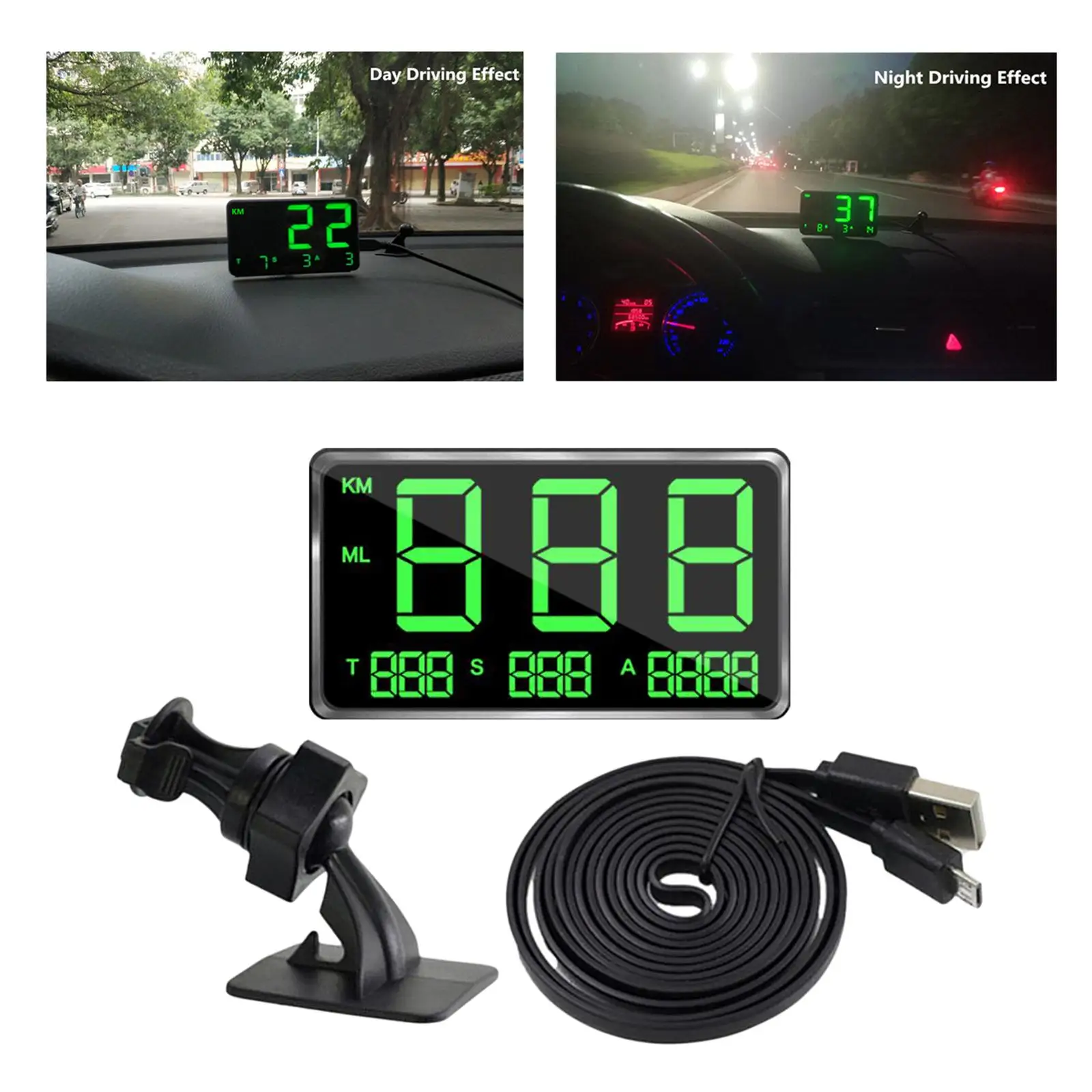 Car GPS Speedometer Overspeed Warning LED Display HUD Head Up Display for All Cars Truck Motorcycle SUV Green Numbers