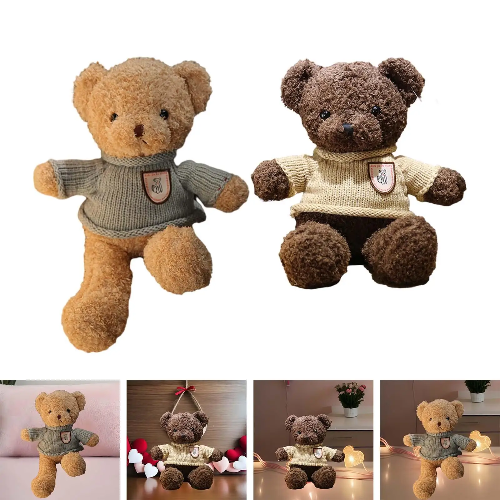 Cute Bear Plush Doll 30cm Accompany Sleep Toy Car Decorative Valentine`s Day Gifts for Teens Kids Children Girls Boys Adults