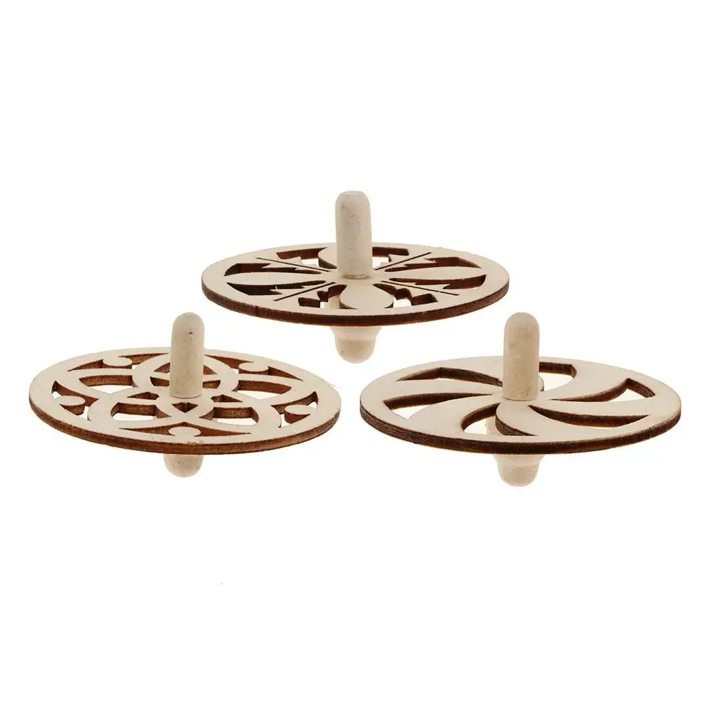 3 Pieces Assorted Unfinished Wood Peg-Top Spinning Top Gyro for Kids DIY Crafts