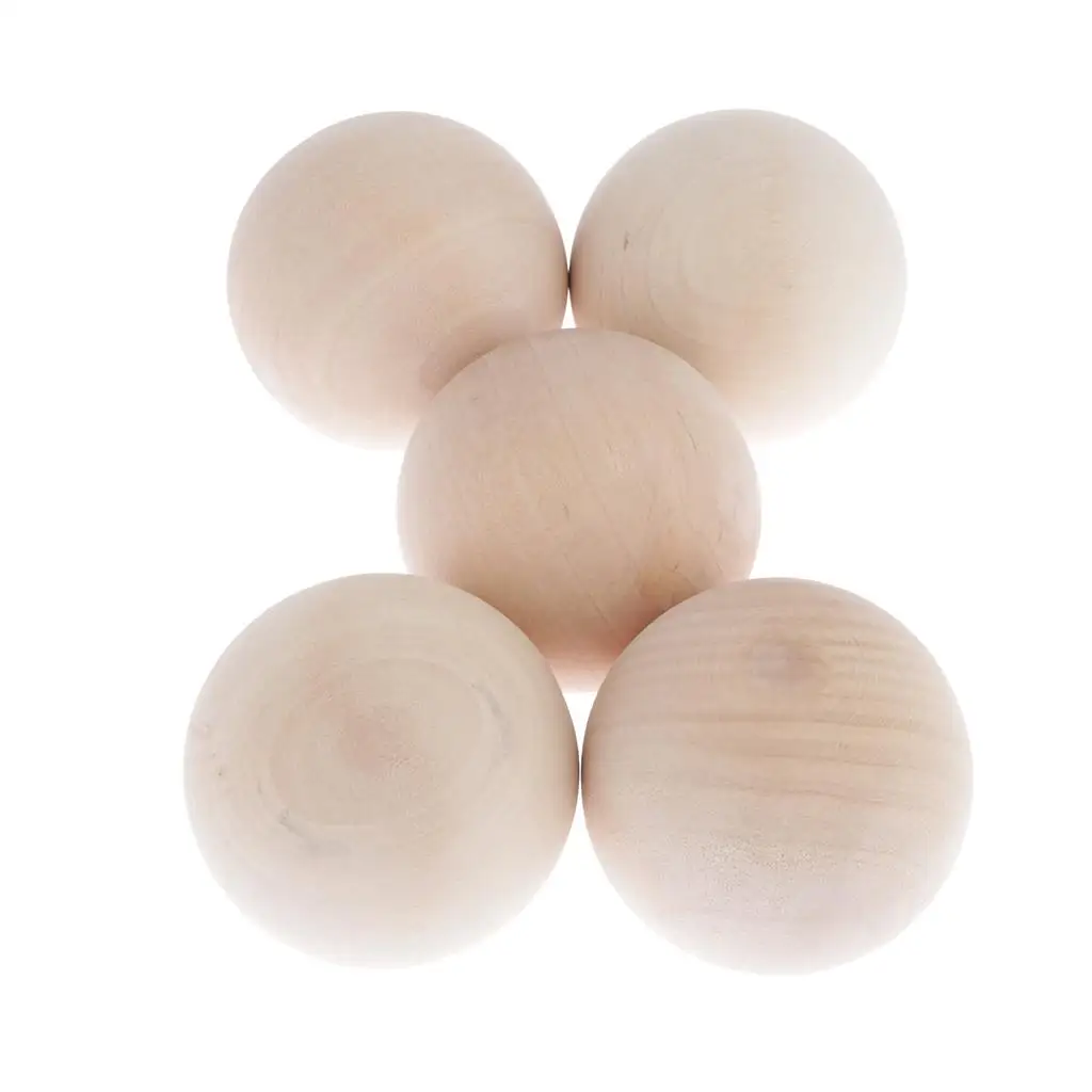 5x Natural Unpainted Wood Beads Round Loose Wooden Bead Bulk Ball for Jewelry Making Craft
