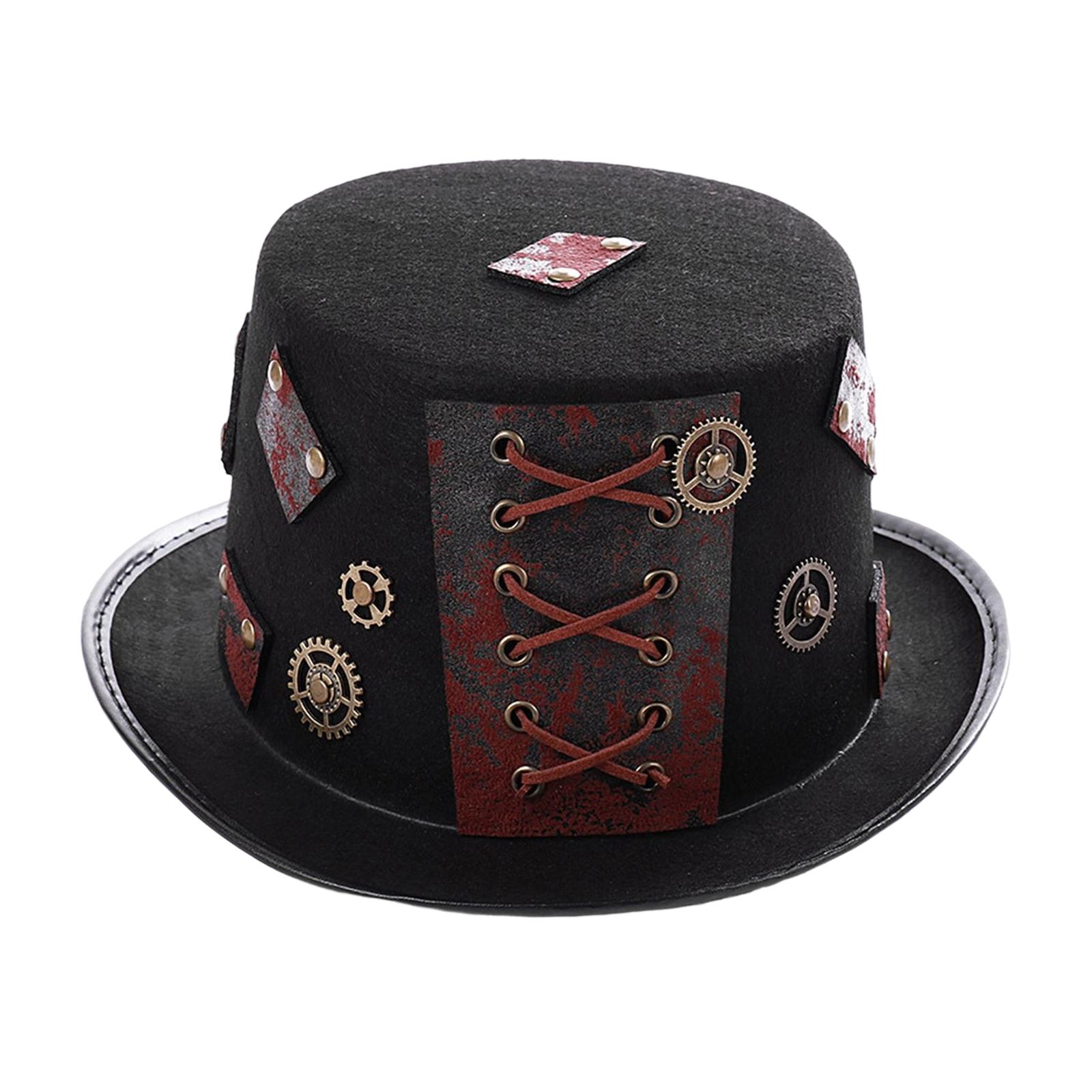 Punk Goth Steampunk Top Hat with String Gear Cosplay Costume Hat, Head Wear Durable Unisex Masquerade Costume Party Accessories