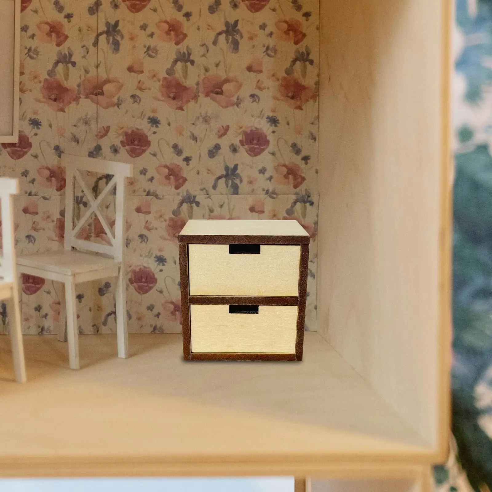 Wooden Dollhouse Dollhouse Drawer Cabinet DIY Furniture Model Display Cabinet for Boys Girls