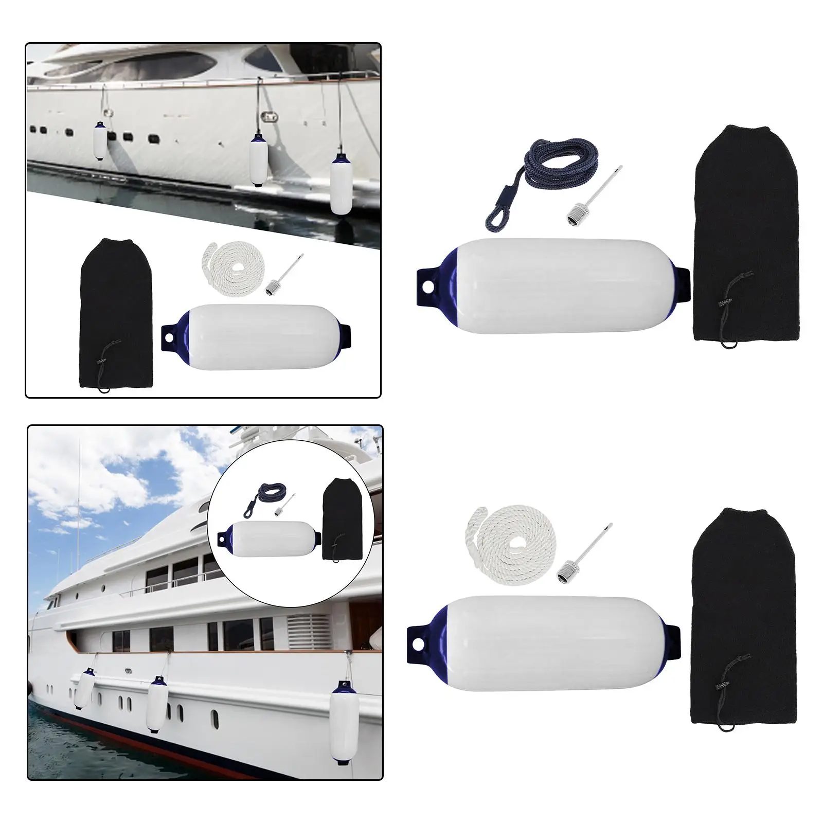 Marine Boat Fender Outdoor with Cover Buoys Protector Accessory Durable Boat Bumpers Fenders with Rope Boat Bumpers for Docking