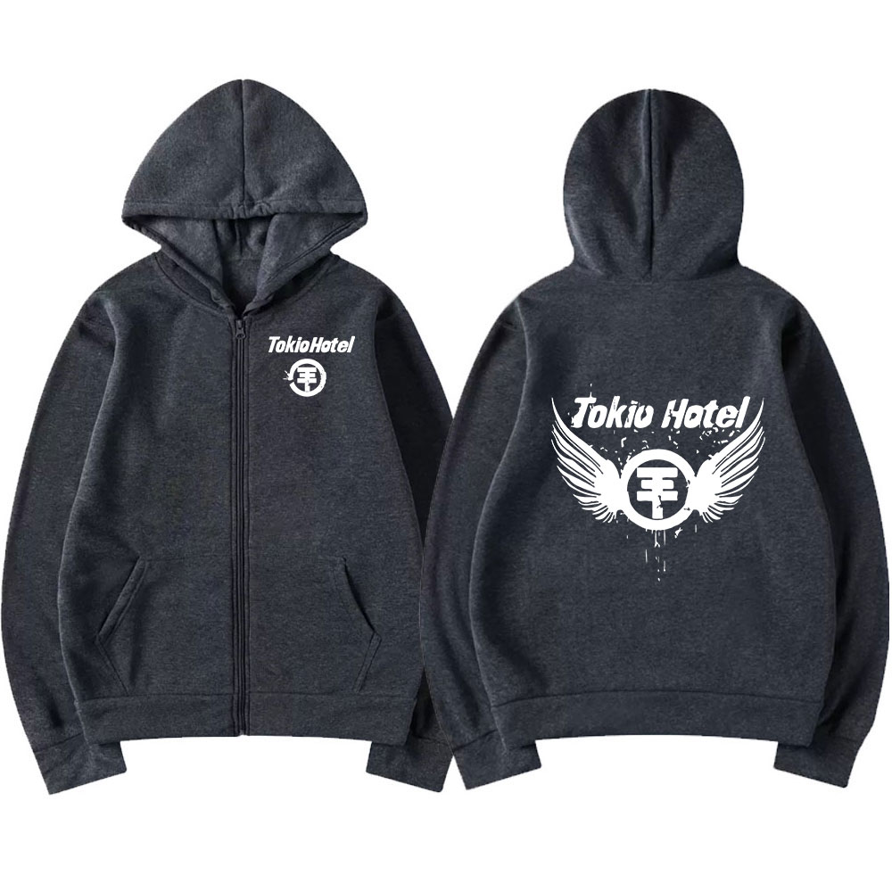 Deutschland Rock Band Tokio Hotel Logo Print Zipper Hoodies Herrenbekleidung Mode Lässig Zip Up Sweatshirt Punk Übergroßer Hoodie – Detail 3