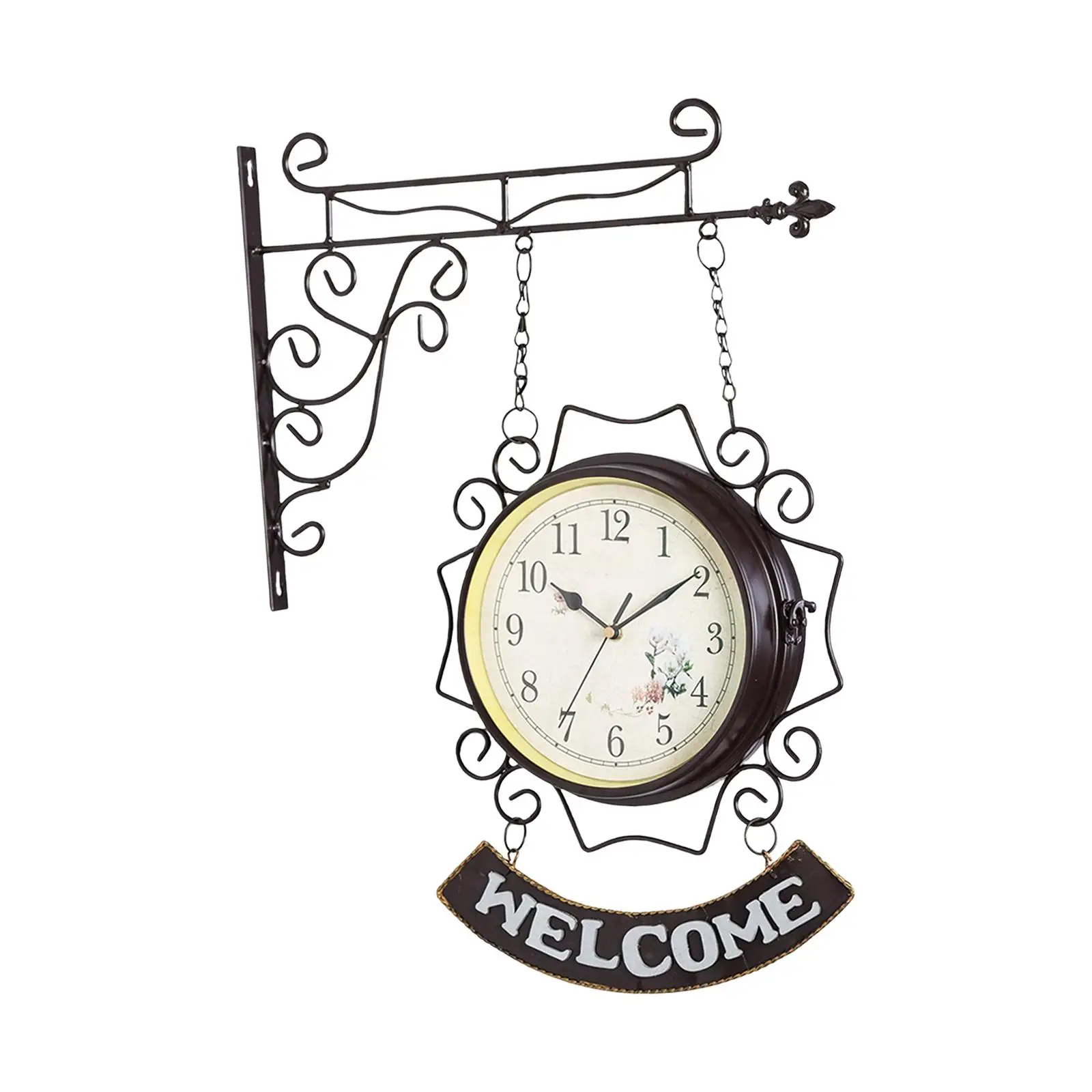 Nordic Double Sided Wall Clock Double Faced Train Station Style Round Silent Decorative for Home Study Outdoor Bedroom Decor