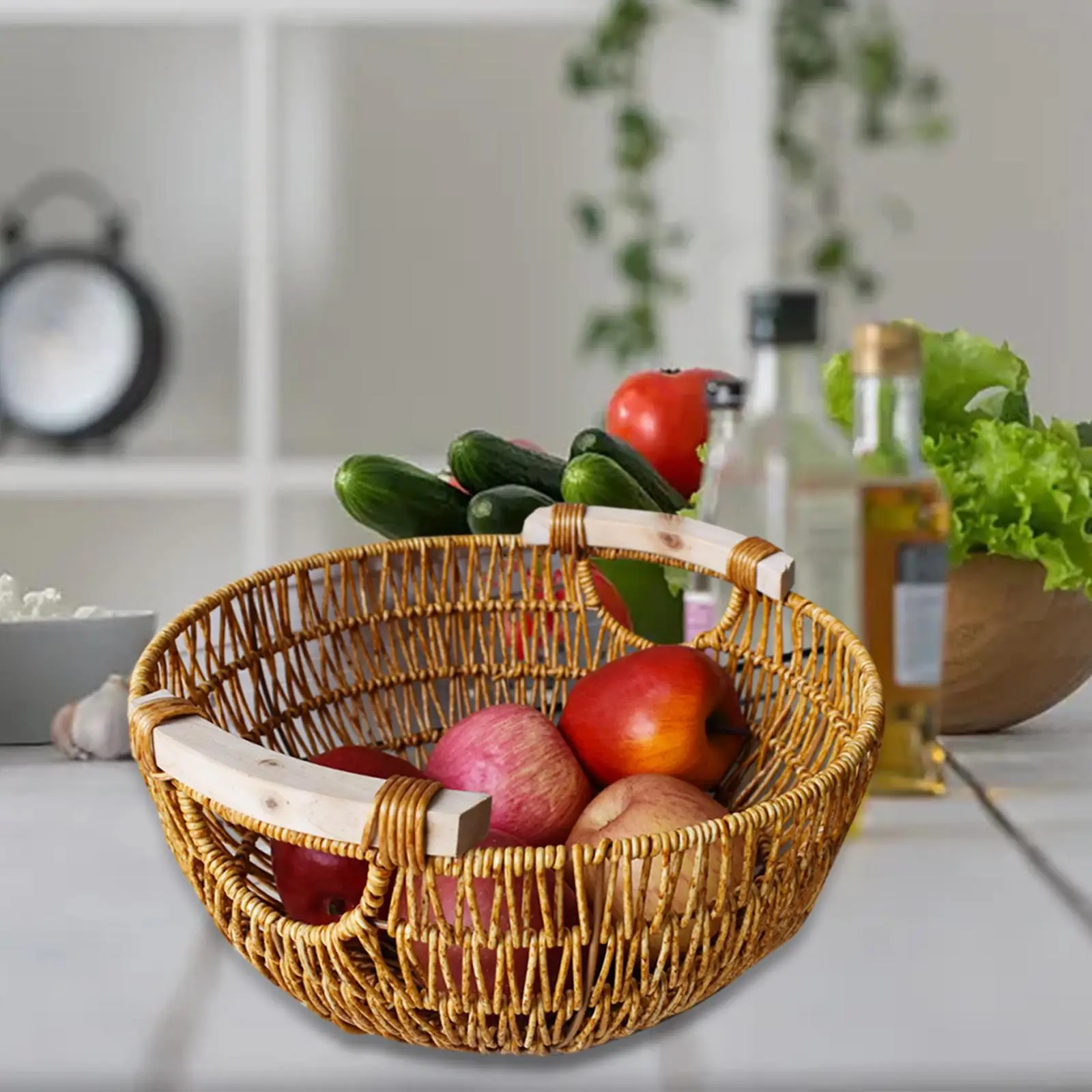 Fruit Basket Woven Body Sturdy Camping Basket with Double Handles Hamper Basket Woven Basket Vegetable Basket for Garden Home