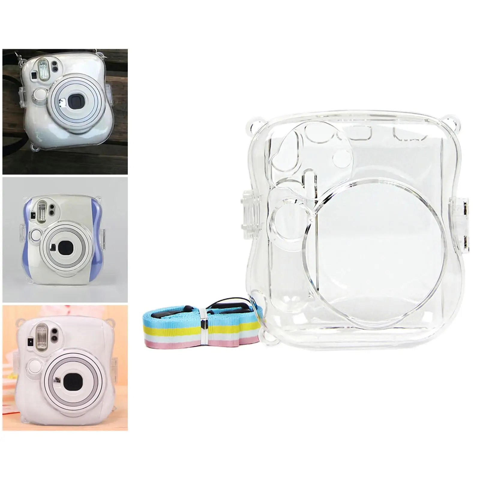 Crystal Camera Protective Case W/ Rainbow Shoulder Strap Transparent Premium Cover Shell Bag for Instax Mini 25 Holiday Travel