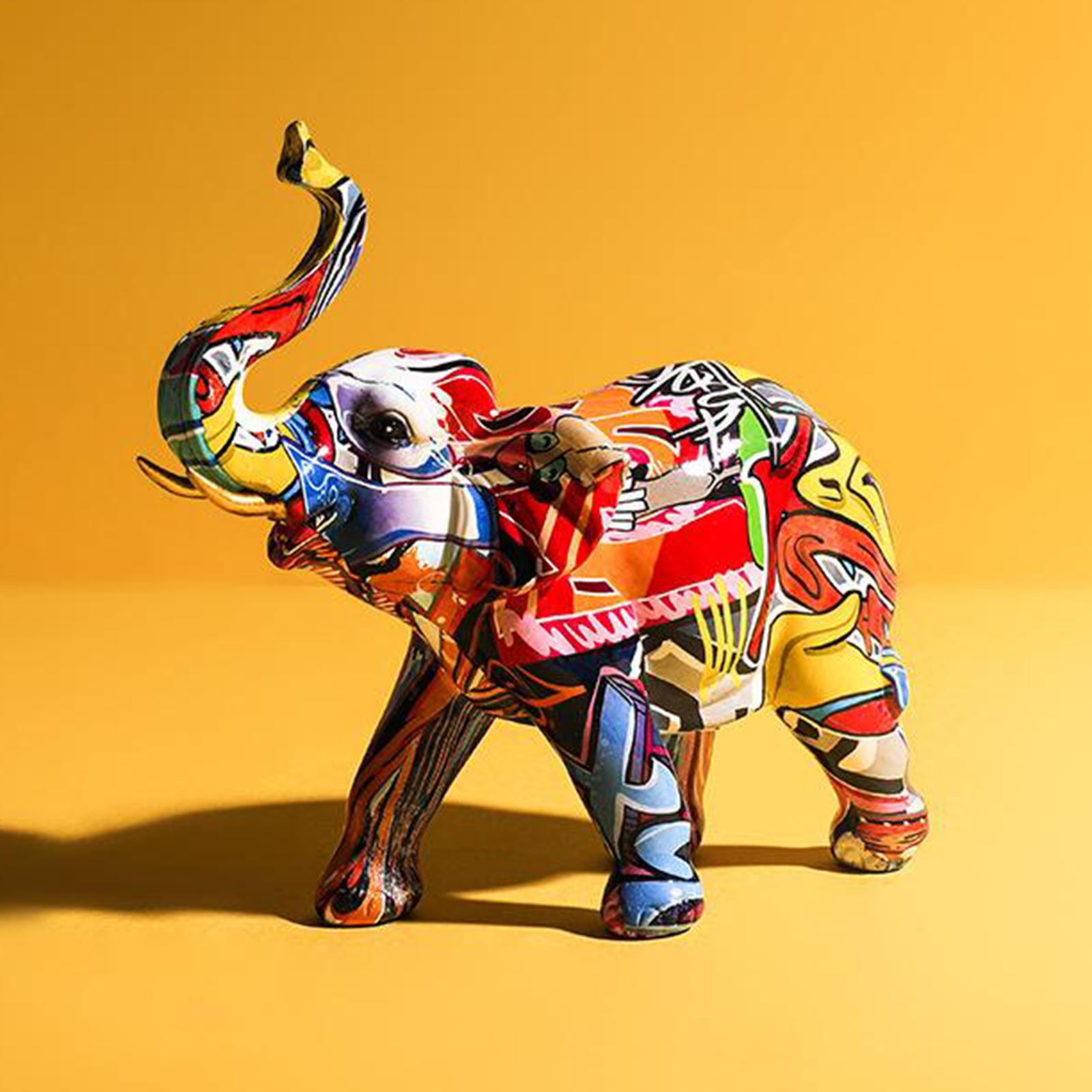 Colorful Elephant Figurine Resin Art Animal Sculpture Embellishments Collection