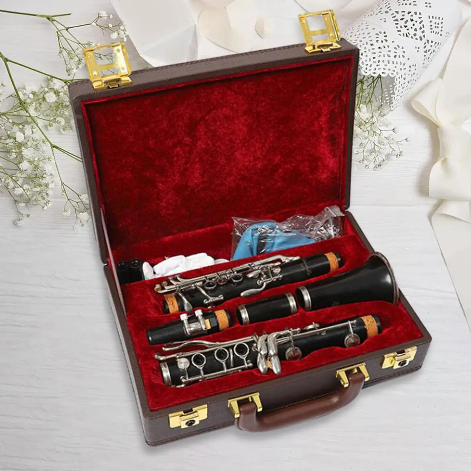 Portable PU Leather Flute Case Lightweight Storage Box Durable Water Resistant Hard Clarinet Box Case Protection Accessories