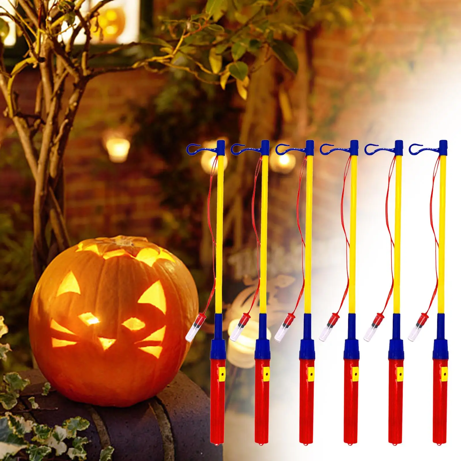 6Pcs LED Lantern Stick Lantern Rods with Hook Energy Save Pole Holder for Kindergarten Costume Party Children`s Party Halloween