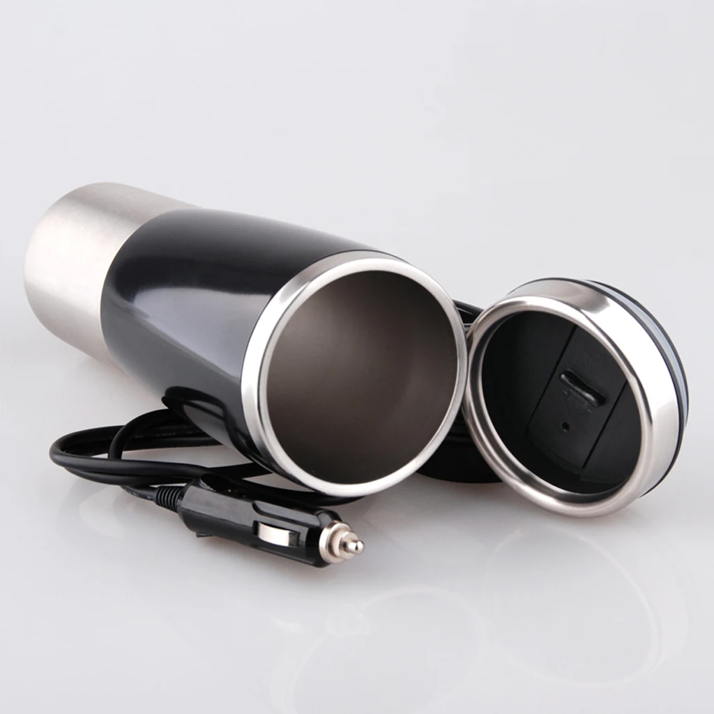 24V Heated Stainless Steel Mug Car Coffee Cup With Charger Travel Car Van Tea Coffee Mug Cup Flask, 450ml, 4 Colors Available