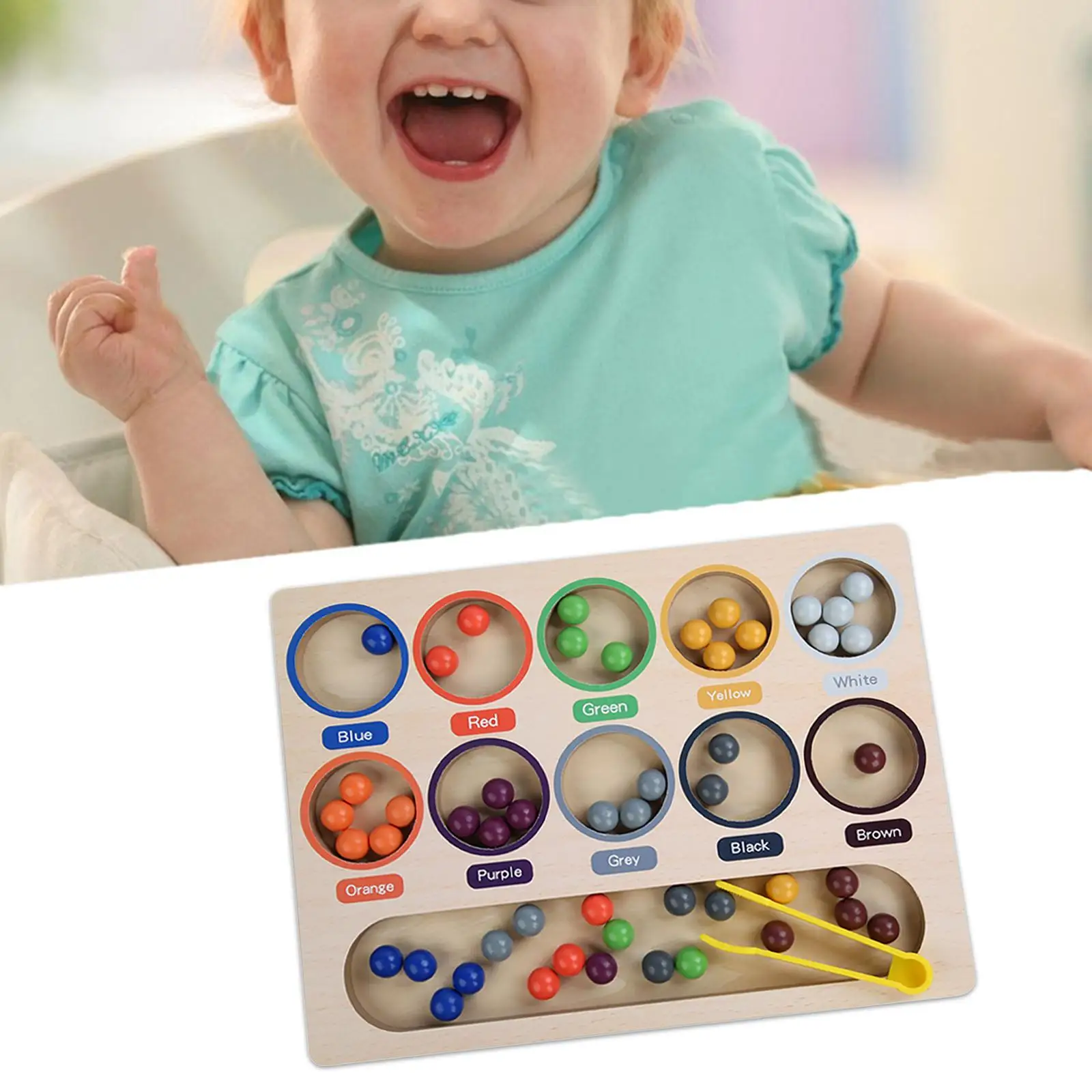 Montessori Toy Matching Math Manipulatives Color Sorting Game Rainbow Clip Bead Puzzle for Girls and Boys Children Toddlers Kids