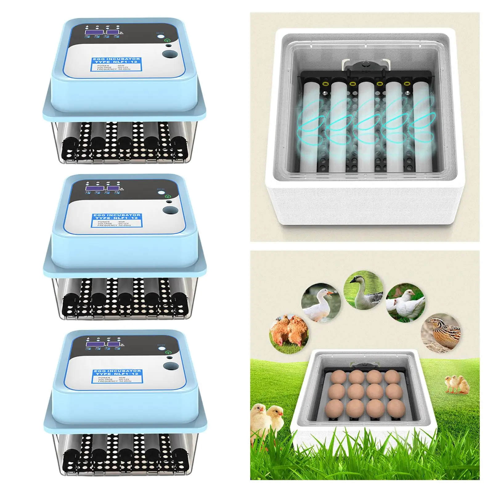 Egg Incubator Automatic with Egg Candler with Automatic Egg Turning Temperature Control Egg Hatcher for Goose Chicken Pigeon