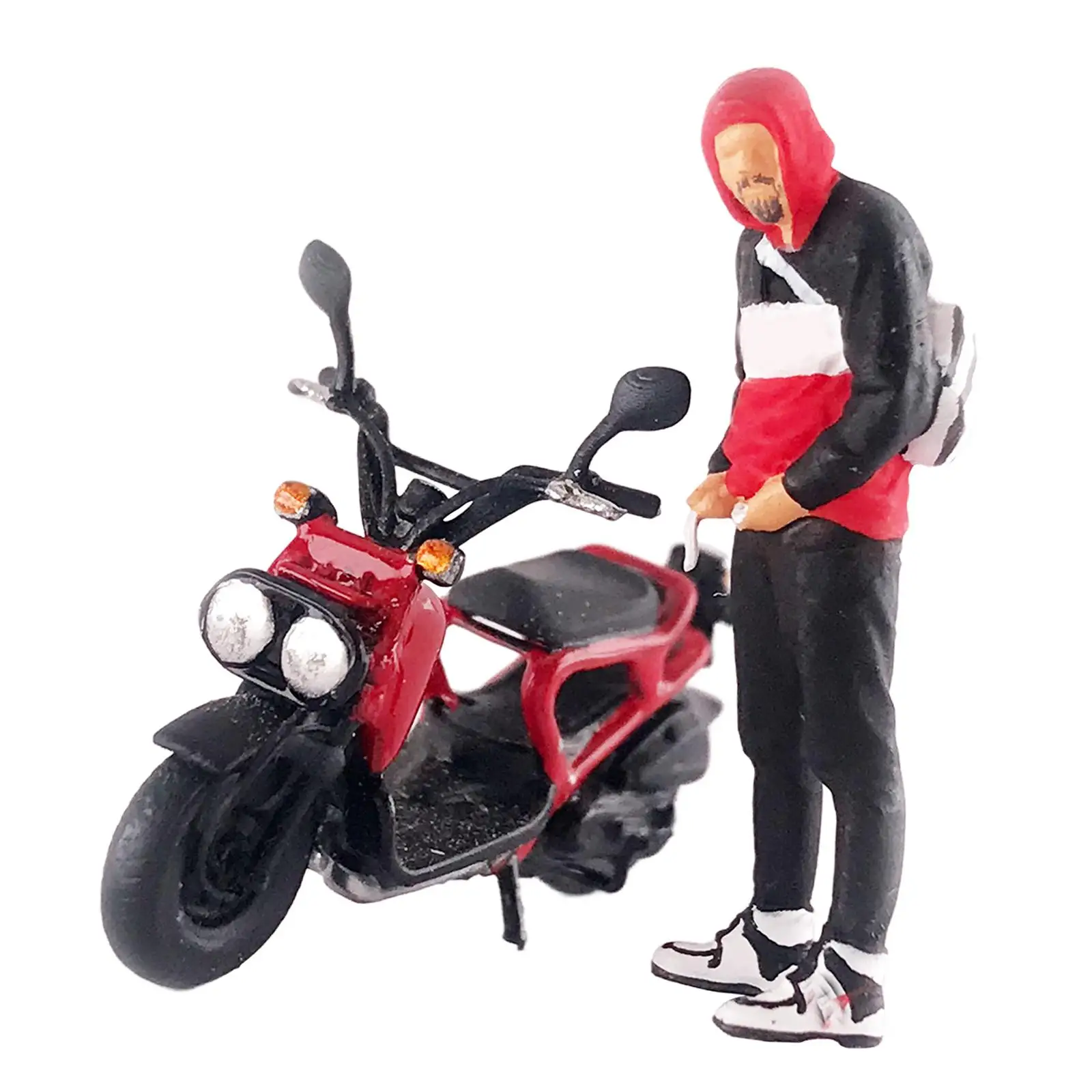 Hand Painted 1/64 Male Figure Driving Motorcycle Micro Landscape Fairy Garden