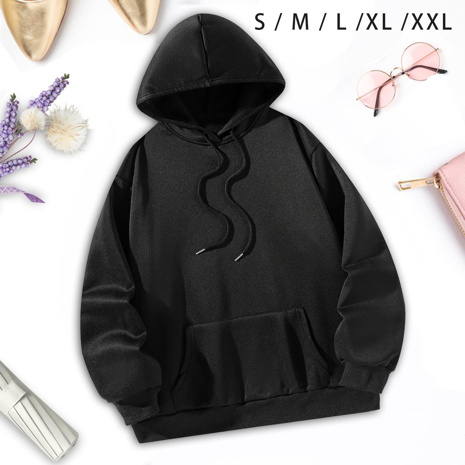 Drawstring Pullover Hoodie Black Fashion Lightweight Durable Soft Sweatshirt Tops for Office Camping Climbing Hiking Women Men