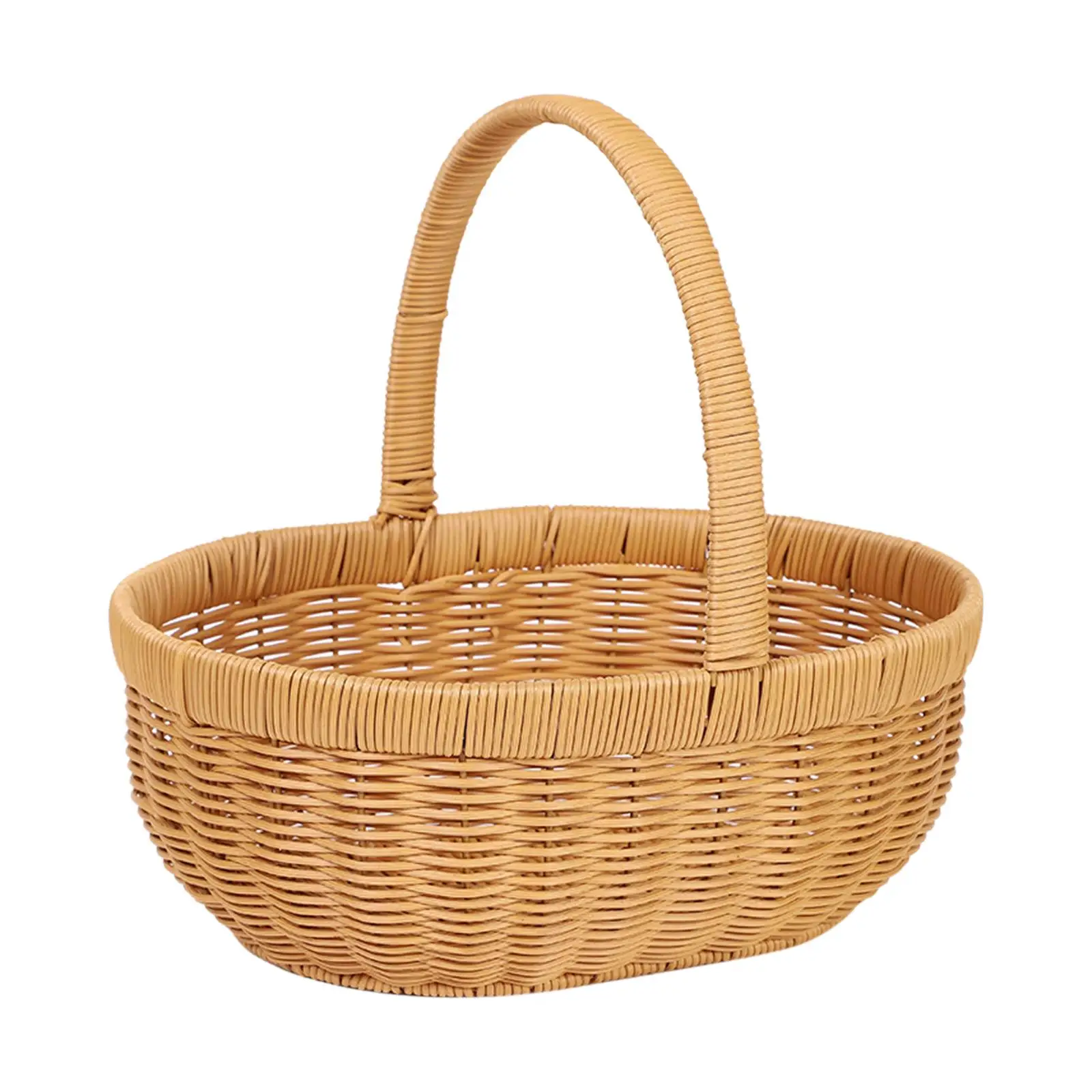 Hand Woven Basket with Handle Shopping Basket Imitation Rattan for Home Garden Simple and Practical Toiletries Holder Versatile
